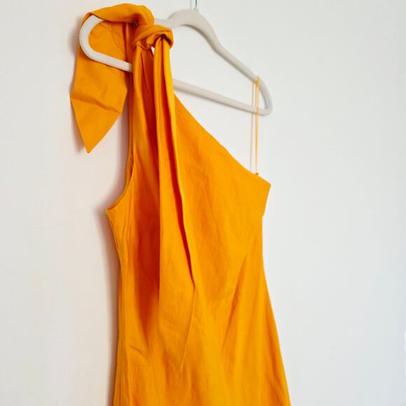 Cult Gaia Kamilla  Yellow One Shoulder Side Slit Silk Gown Maxi Dress Size Large - Picture 7 of 11